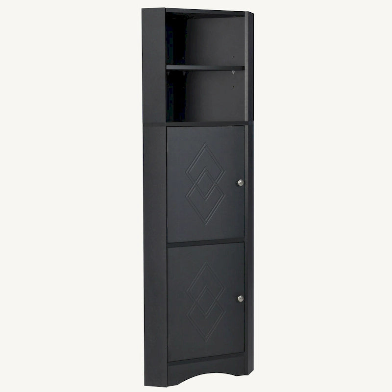 Meuble de rangement d'angle haut avec 2 portes, étagères réglables, noir, blanc, gris