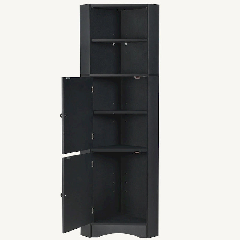 Meuble de rangement d'angle haut avec 2 portes, étagères réglables, noir, blanc, gris