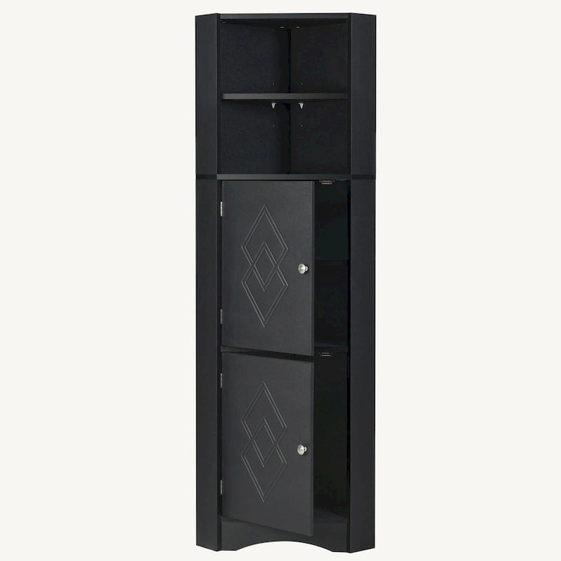 Meuble de rangement d'angle haut avec 2 portes, étagères réglables, noir, blanc, gris