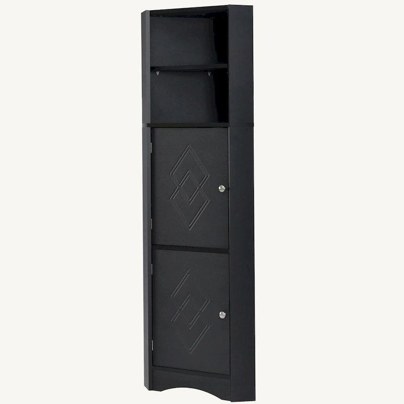Meuble de rangement d'angle haut avec 2 portes, étagères réglables, noir, blanc, gris
