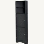 Meuble de rangement d'angle haut avec 2 portes, étagères réglables, noir, blanc, gris