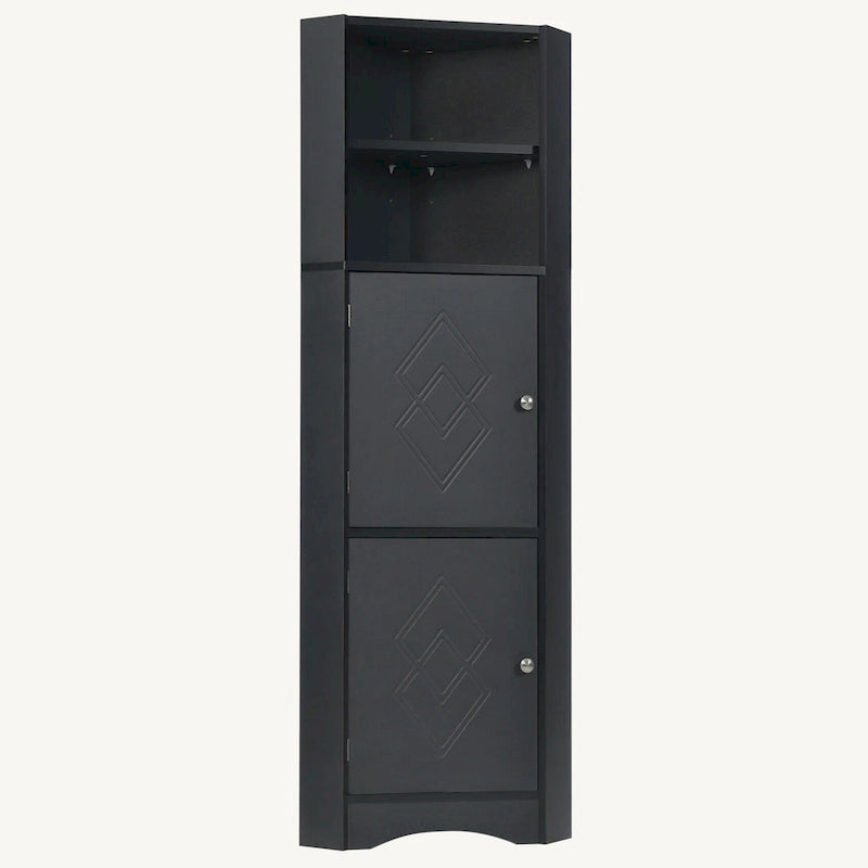 Meuble de rangement d'angle haut avec 2 portes, étagères réglables, noir, blanc, gris