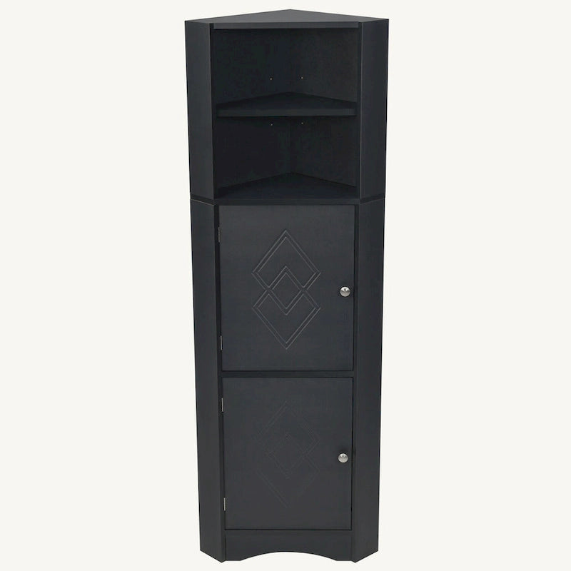 Meuble de rangement d'angle haut avec 2 portes, étagères réglables, noir, blanc, gris