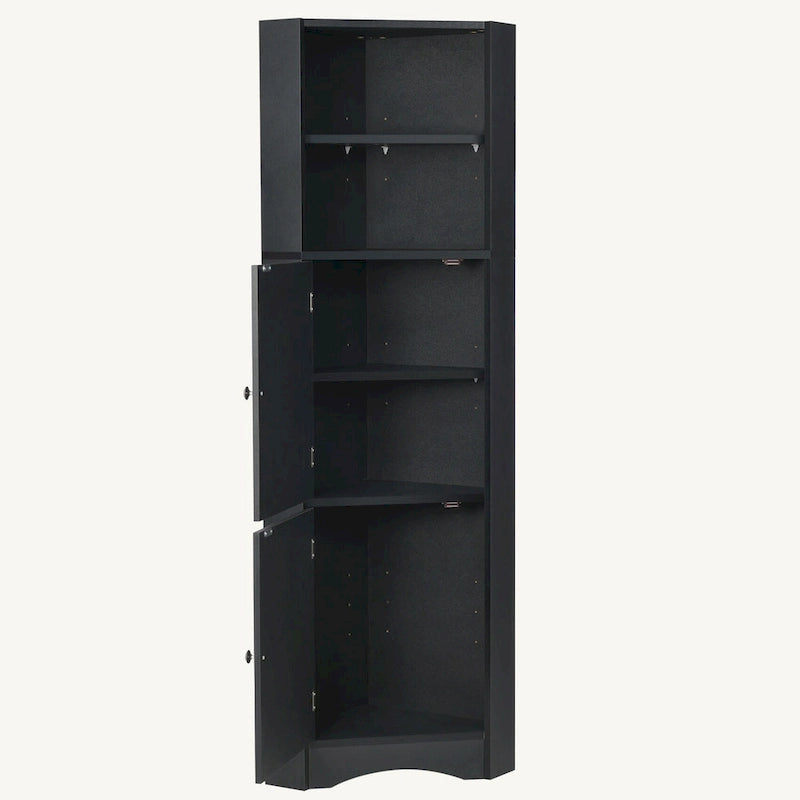 Meuble de rangement d'angle haut avec 2 portes, étagères réglables, noir, blanc, gris