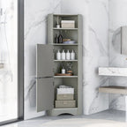 Meuble de rangement d'angle haut avec 2 portes, étagères réglables, noir, blanc, gris