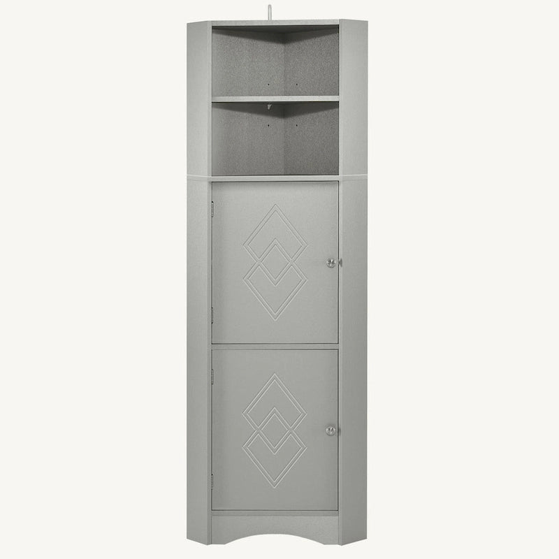 Meuble de rangement d'angle haut avec 2 portes, étagères réglables, noir, blanc, gris