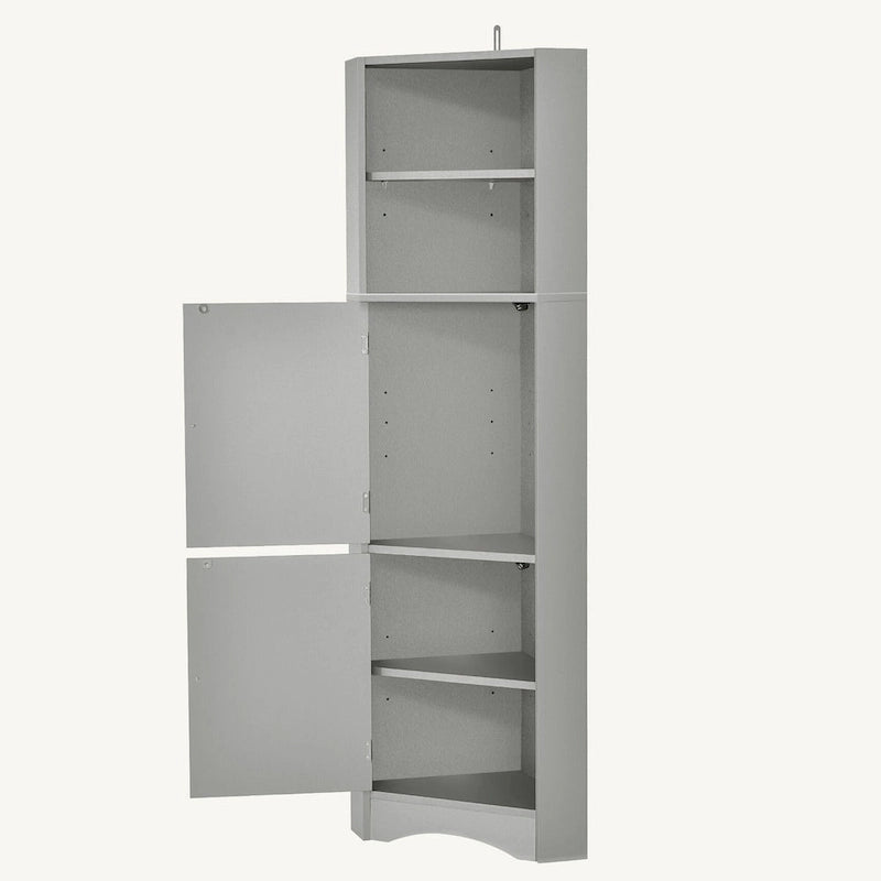 Meuble de rangement d'angle haut avec 2 portes, étagères réglables, noir, blanc, gris