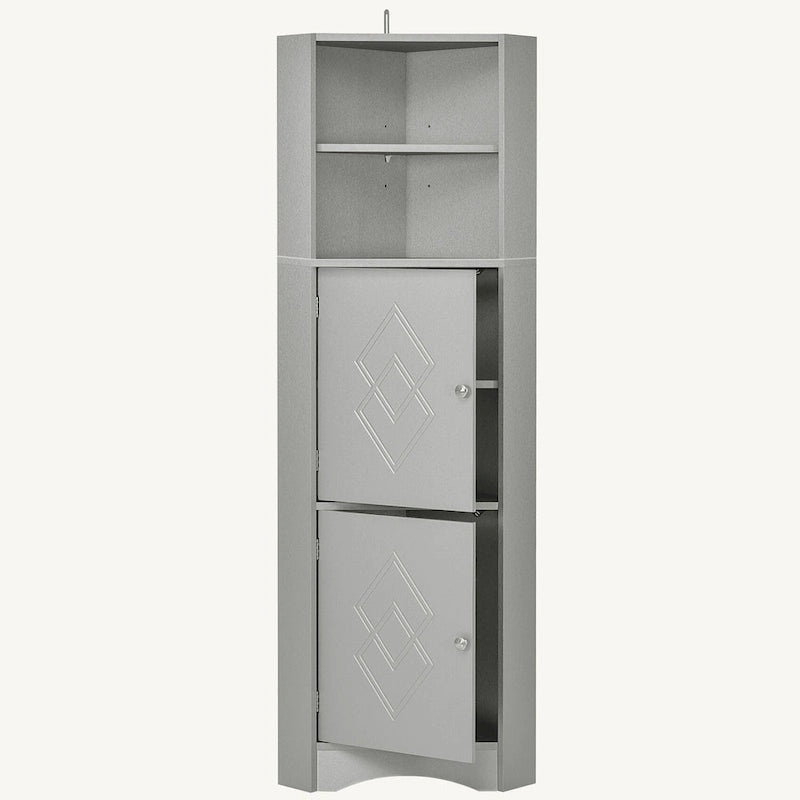 Meuble de rangement d'angle haut avec 2 portes, étagères réglables, noir, blanc, gris