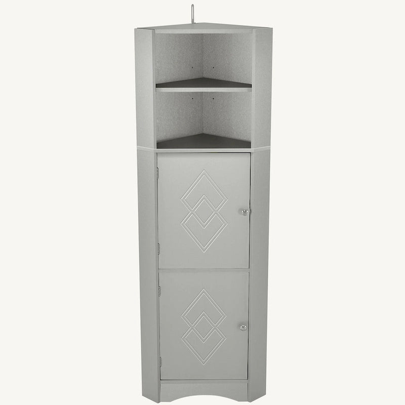 Meuble de rangement d'angle haut avec 2 portes, étagères réglables, noir, blanc, gris