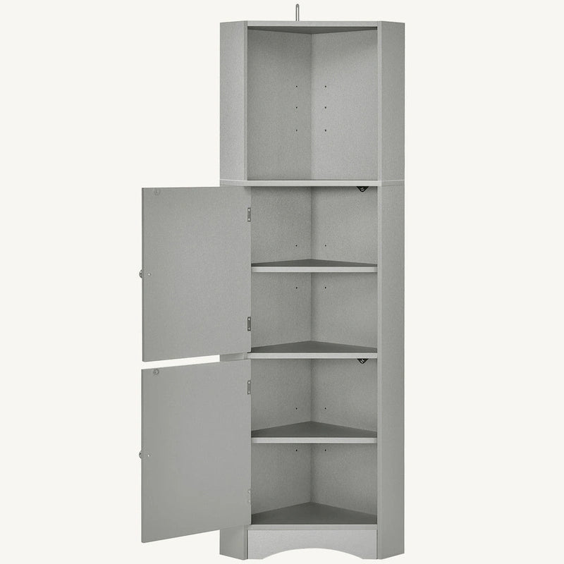 Meuble de rangement d'angle haut avec 2 portes, étagères réglables, noir, blanc, gris