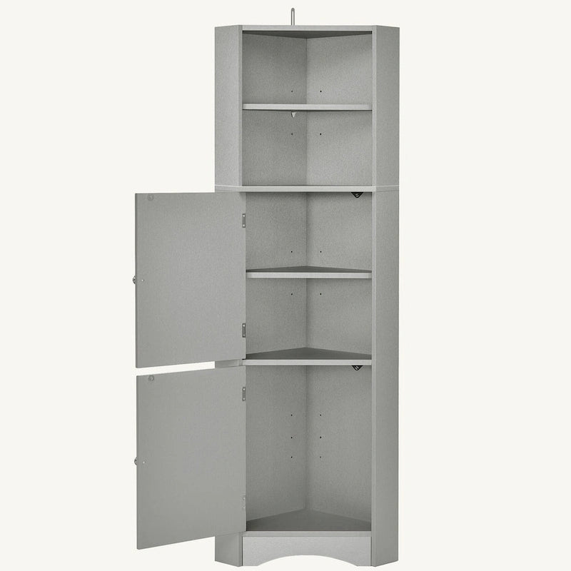 Meuble de rangement d'angle haut avec 2 portes, étagères réglables, noir, blanc, gris