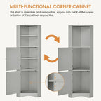 Meuble de rangement d'angle haut avec 2 portes, étagères réglables, noir, blanc, gris