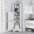 Meuble de rangement d'angle haut avec 2 portes, étagères réglables, noir, blanc, gris