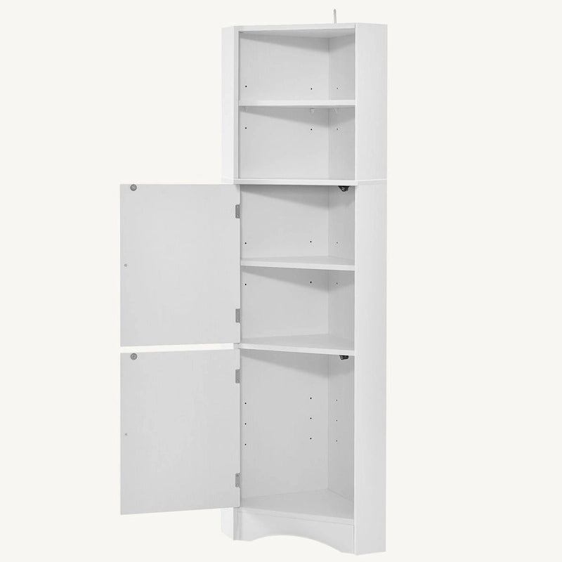 Meuble de rangement d'angle haut avec 2 portes, étagères réglables, noir, blanc, gris