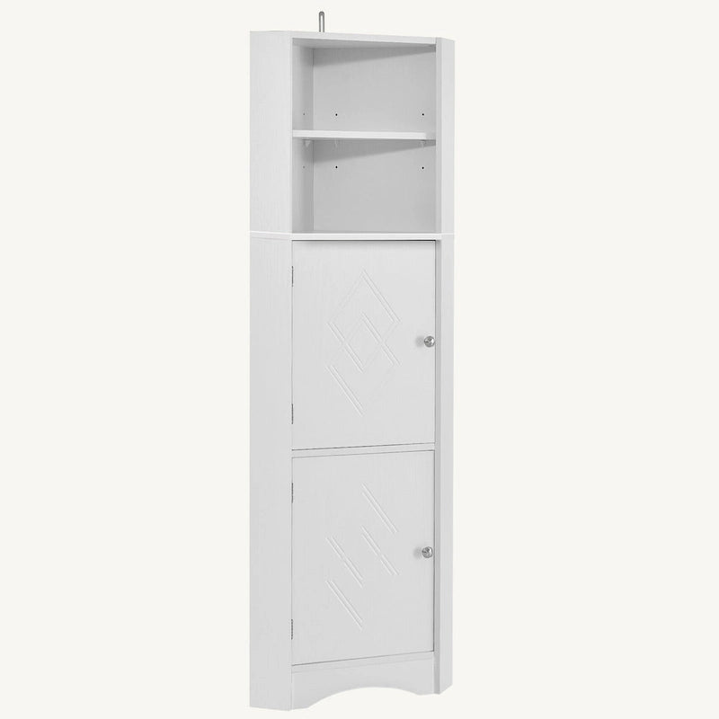Meuble de rangement d'angle haut avec 2 portes, étagères réglables, noir, blanc, gris