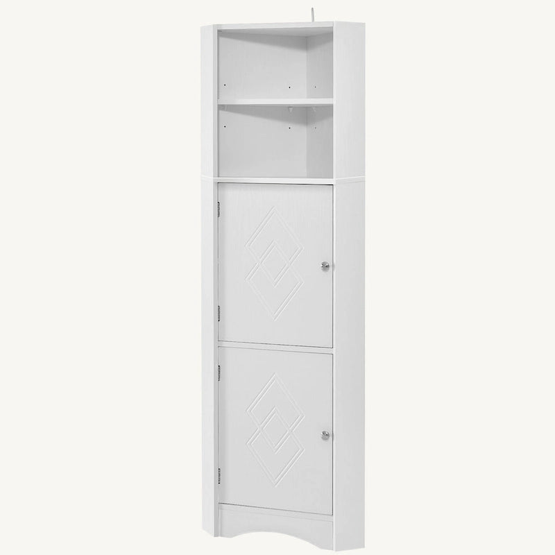 Meuble de rangement d'angle haut avec 2 portes, étagères réglables, noir, blanc, gris
