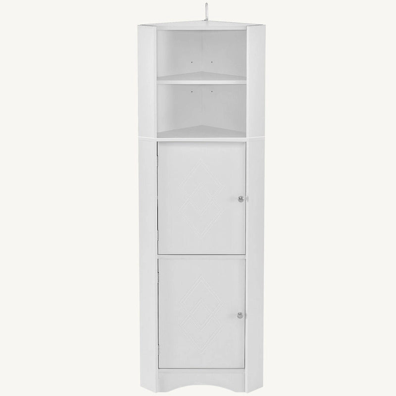 Meuble de rangement d'angle haut avec 2 portes, étagères réglables, noir, blanc, gris