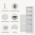 Meuble de rangement d'angle haut avec 2 portes, étagères réglables, noir, blanc, gris