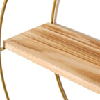 Étagère Murale Flottante Ronde à 3 Niveaux, Cadre en Métal Doré, Étagères en Bois de Chêne