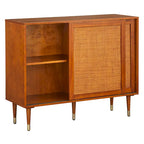Buffet en rotin Mid-Century avec portes coulissantes, finition noire, naturelle et laiton