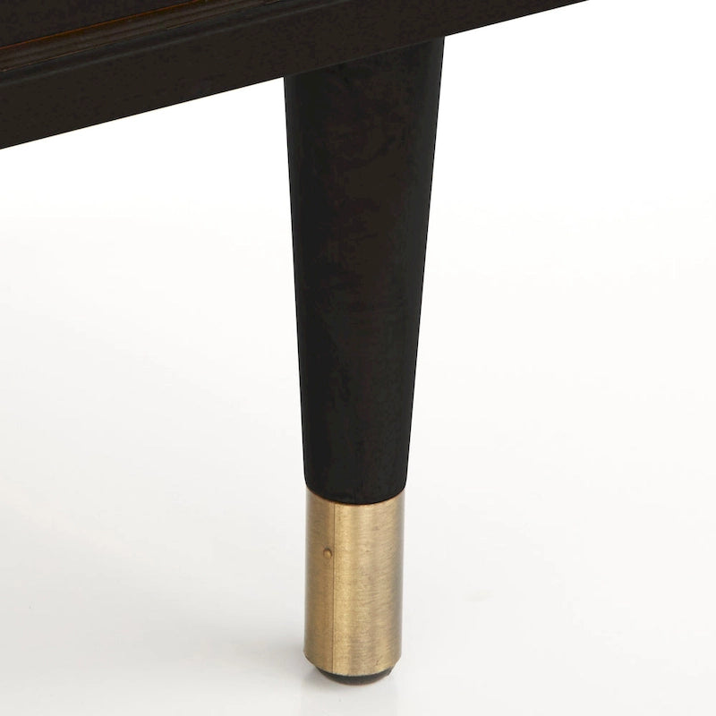 Buffet en rotin Mid-Century avec portes coulissantes, finition noire, naturelle et laiton