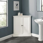 Meuble d'angle blanc avec portes à lambris et étagère réglable