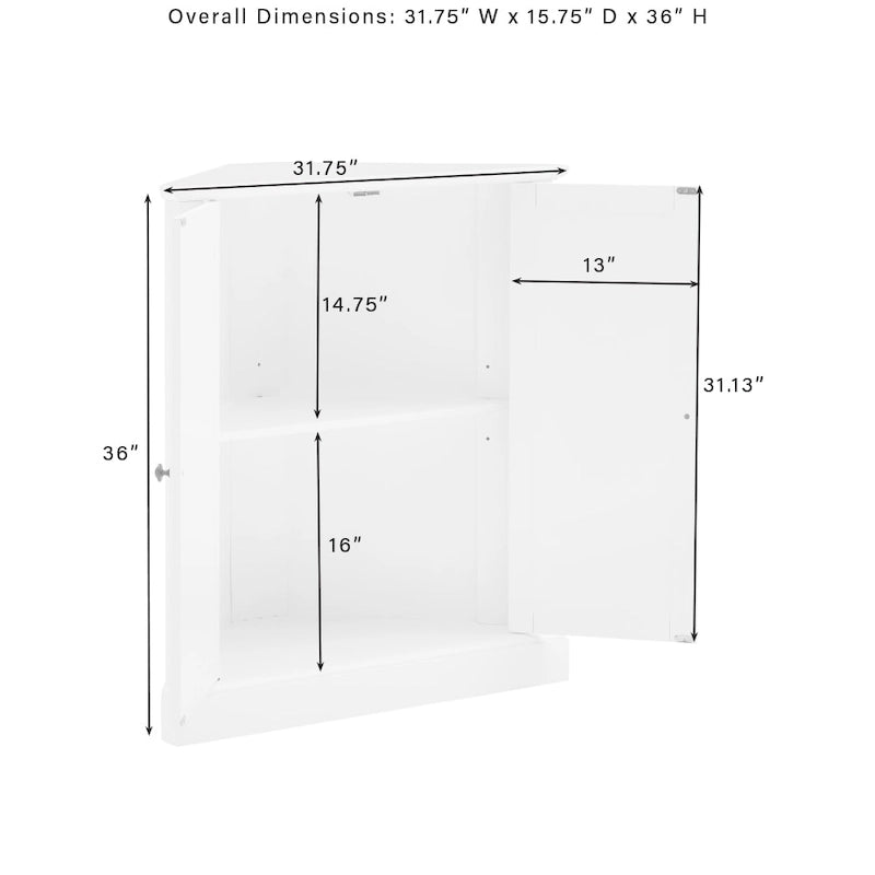 Meuble d'angle blanc avec portes à lambris et étagère réglable