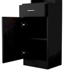 Meuble de rangement de salon en MDF noir avec étagères ouvertes, tiroir et porte verrouillables