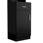 Meuble de rangement de salon en MDF noir avec étagères ouvertes, tiroir et porte verrouillables