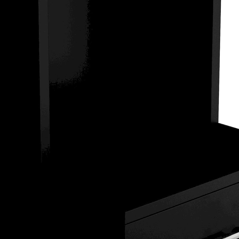 Meuble de rangement de salon en MDF noir avec étagères ouvertes, tiroir et porte verrouillables