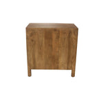 Commode de rangement à trois tiroirs en bois de manguier et peau de vache marron et blanche