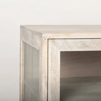 Buffet en bois massif blanchi avec base en fer doré et portes vitrées