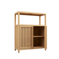 Meuble de rangement en bambou naturel avec étagère ouverte et portes coulissantes