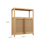 Meuble de rangement en bambou naturel avec étagère ouverte et portes coulissantes