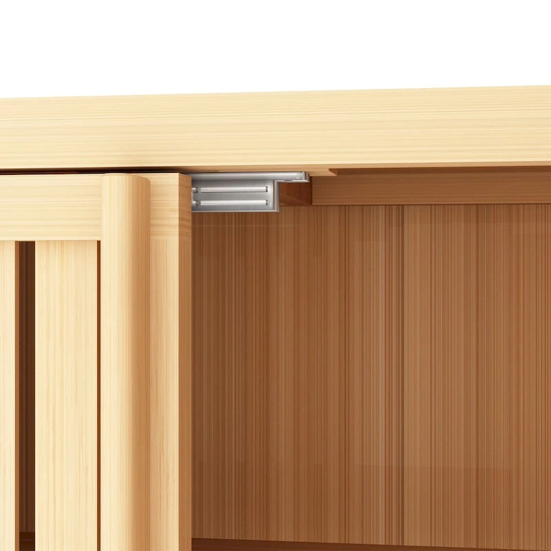 Meuble de rangement en bambou naturel avec étagère ouverte et portes coulissantes