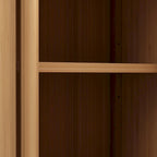 Meuble de rangement en bambou naturel avec étagère ouverte et portes coulissantes