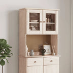 Vaisselier en bois de pin massif avec portes vitrées marron blanc