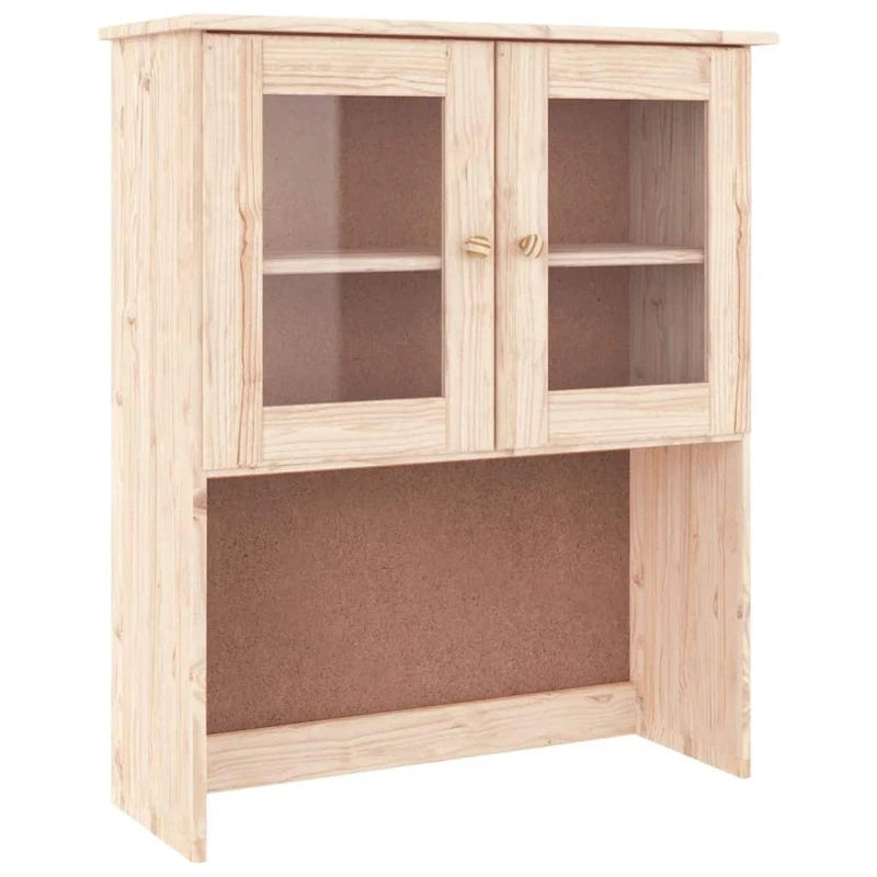 Vaisselier en bois de pin massif avec portes vitrées marron blanc