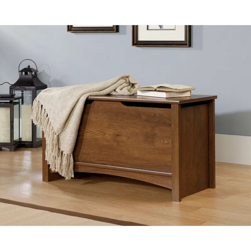 Coffre de rangement en bois avec couvercle et système de ventilation, finition bois Jamocha