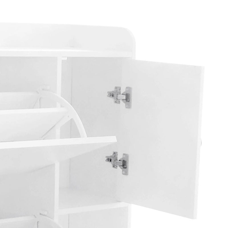 Meuble à chaussures d'entrée avec tiroirs basculants, siège rabattable et armoire latérale