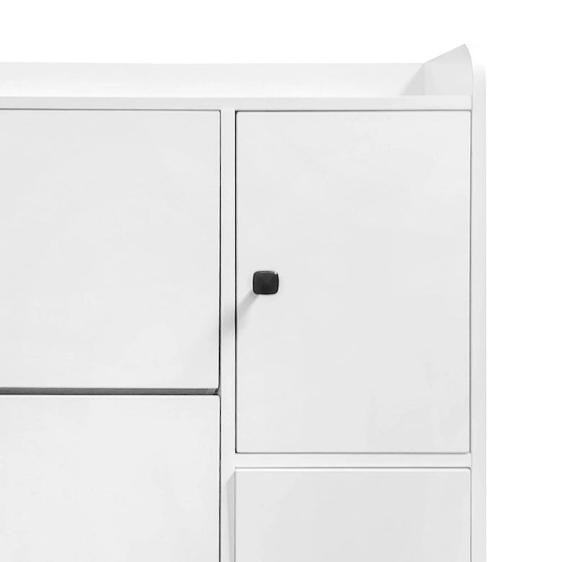 Meuble à chaussures d'entrée avec tiroirs basculants, siège rabattable et armoire latérale