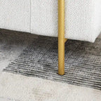 Banc coffre de rangement tapissé de velours avec accoudoirs roulés et pieds en fer doré, blanc vert beige