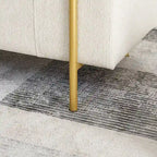 Banc coffre de rangement tapissé de velours avec accoudoirs roulés et pieds en fer doré, blanc vert beige