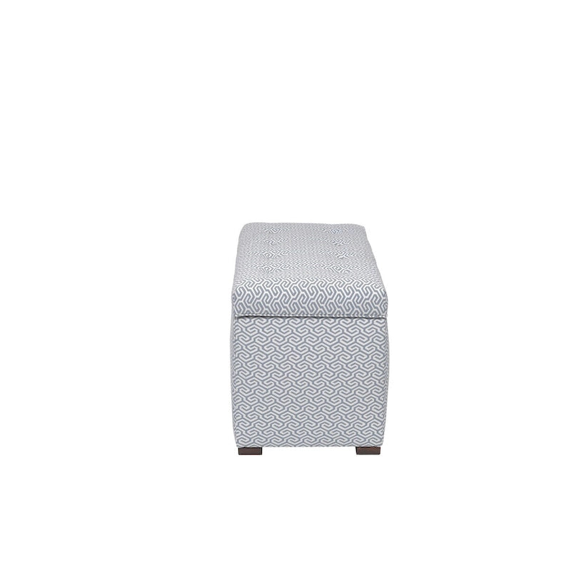 Banc de rangement transitoire, tissu capitonné, charnière hydraulique, pieds espresso