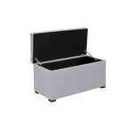 Banc de rangement transitoire, tissu capitonné, charnière hydraulique, pieds espresso