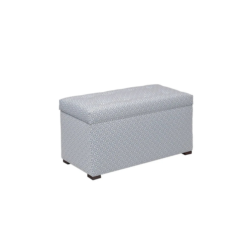 Banc de rangement transitoire, tissu capitonné, charnière hydraulique, pieds espresso