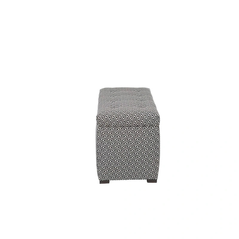 Banc de rangement transitoire, tissu capitonné, charnière hydraulique, pieds espresso