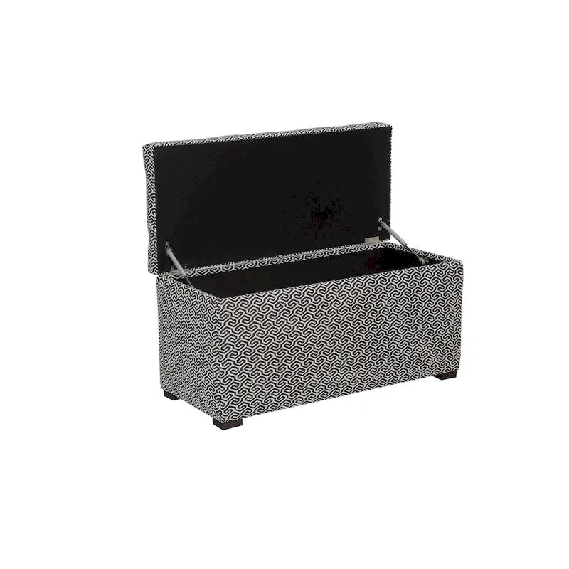 Banc de rangement transitoire, tissu capitonné, charnière hydraulique, pieds espresso