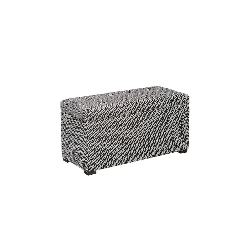 Banc de rangement transitoire, tissu capitonné, charnière hydraulique, pieds espresso