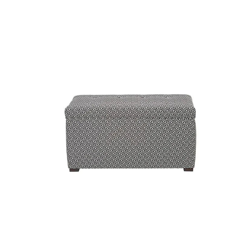 Banc de rangement transitoire, tissu capitonné, charnière hydraulique, pieds espresso